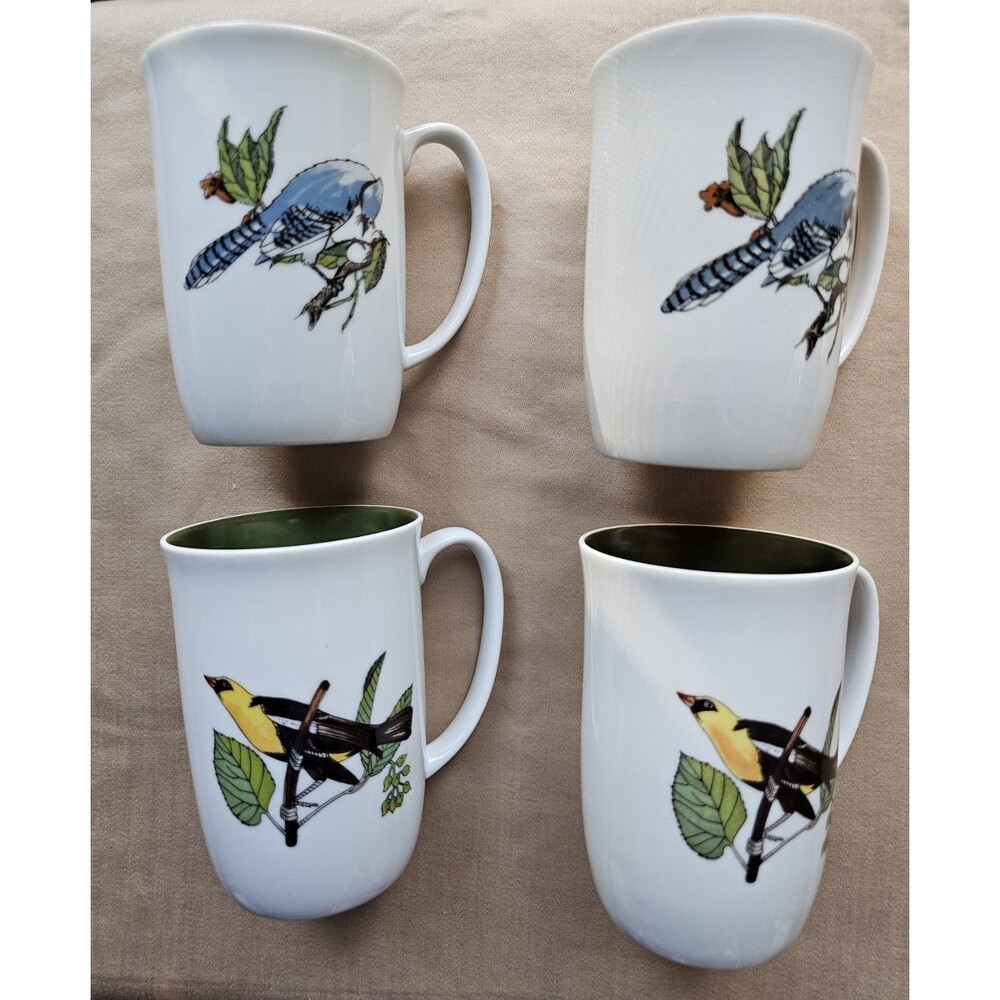 Vintage Fitz and Floyd For Neiman Marcus Wild Bird Cups Or Mugs Set of 4
